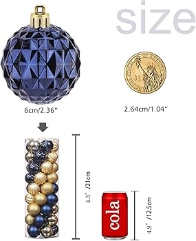 Ball Ornaments: Navy and Gold Set with Mixed Textures, Shatterproof.