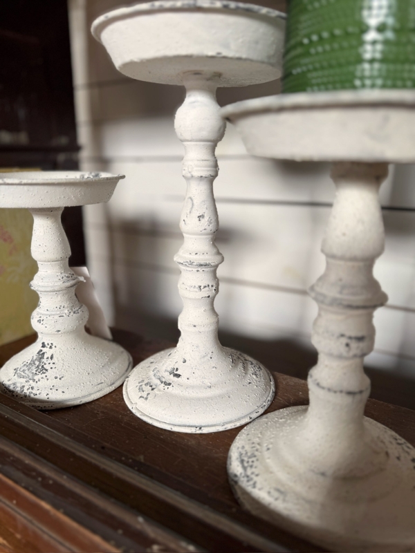 Baluster Pillar Candle Holder Set, Heavily Distressed Antique White