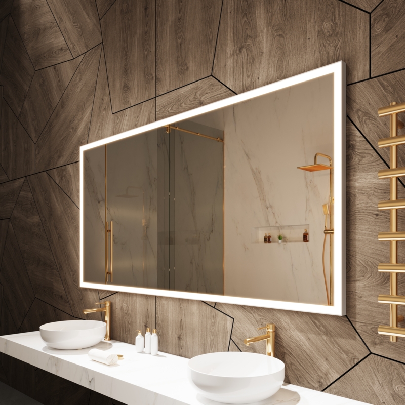 Bathroom Mirror, Backlit Perimeter, Oversized Vertical. Modern Backlit Vanity. (75 chars)