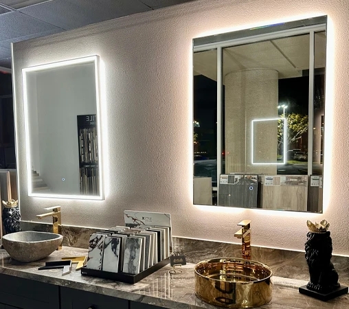 Bathroom Mirror, Backlit, Stadium Shape, Cool White. Stadium LED Vanity. (72 chars)