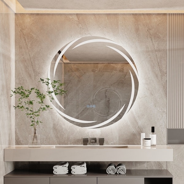 Bathroom Mirror Bezel Less Backlit on Textured Stone Wall