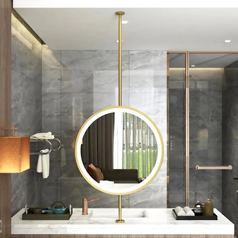 Bathroom Mirror Circular Ceiling Mounted LED Backlight Black Matte