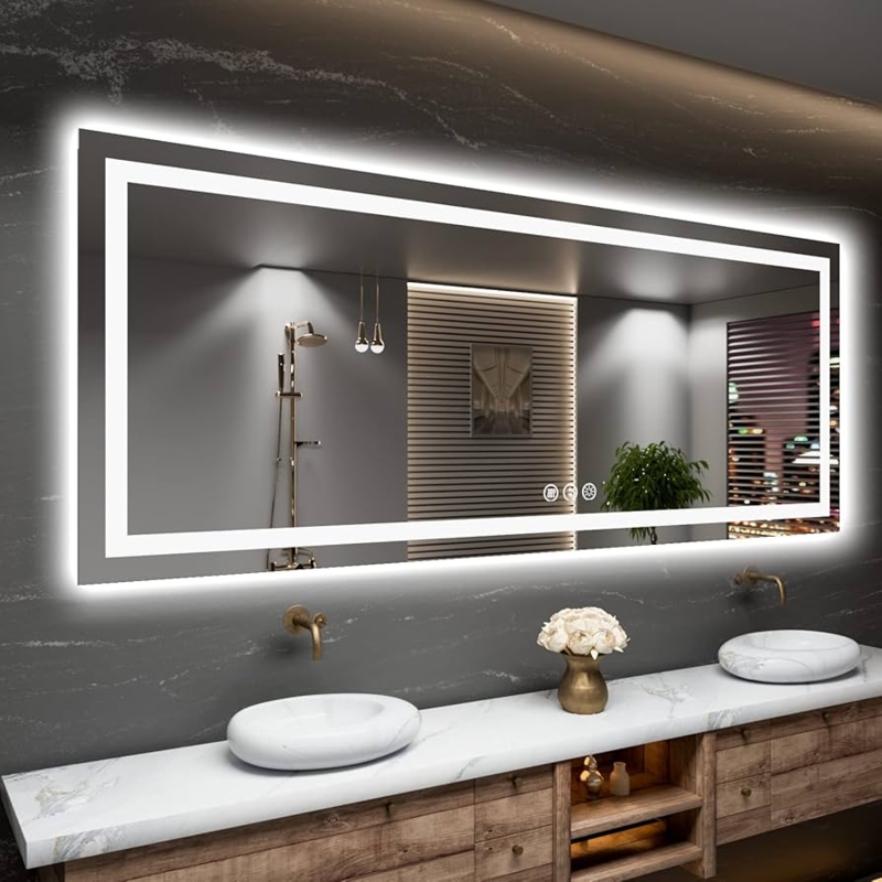Bathroom Mirror, Extra Large Scale, Dual LED. Large LED Vanity Mirror. (70 chars)
