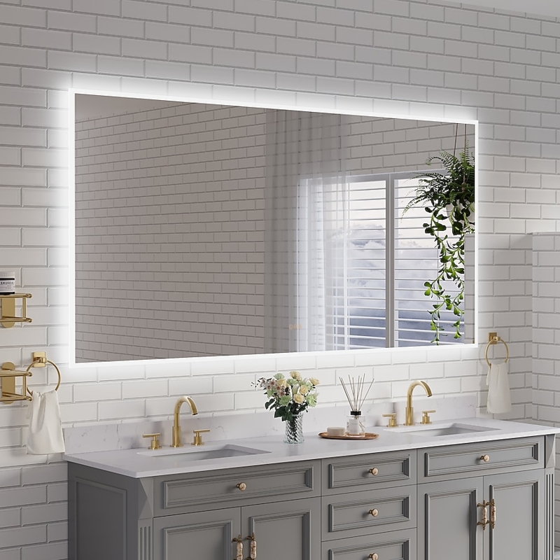 Bathroom Mirror, Extra Wide, Frameless LED Lit. Frameless LED Design. (69 chars)