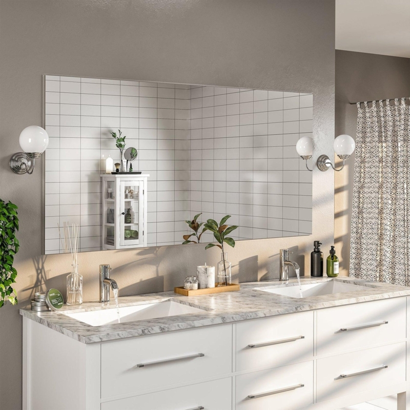 Bathroom Mirror Frameless Extra Wide Rectangular Horizontal Modern