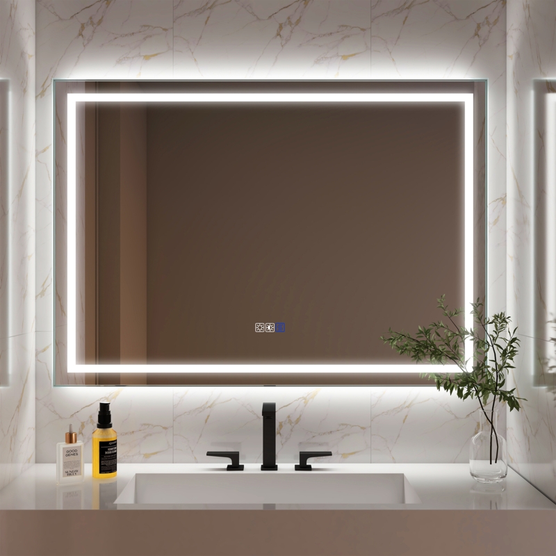 Bathroom Mirror Frameless LED Backlit Rectangular Double Sink Modern