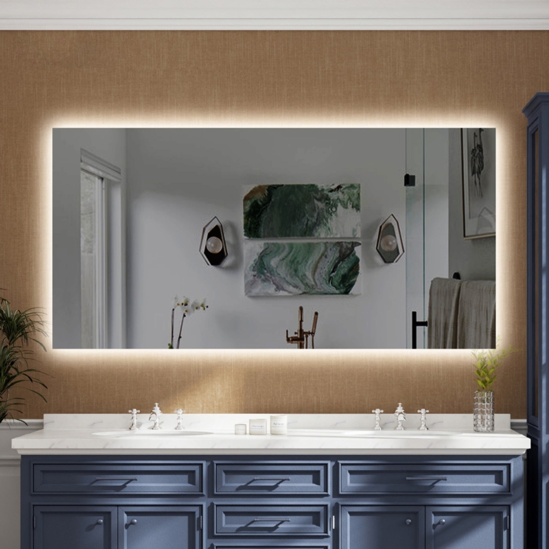 Bathroom Mirror Frameless Oversized Rectangular LED Perimeter Modern