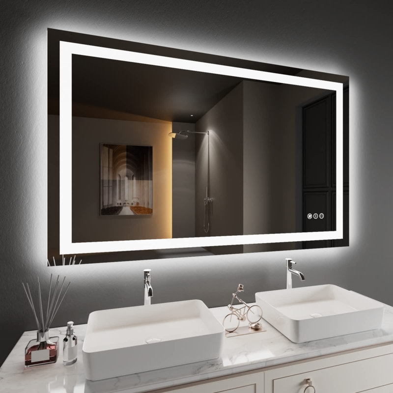 Bathroom Mirror, Front & Backlit, Touch Sensor. Backlit Vanity Design. (71 chars)