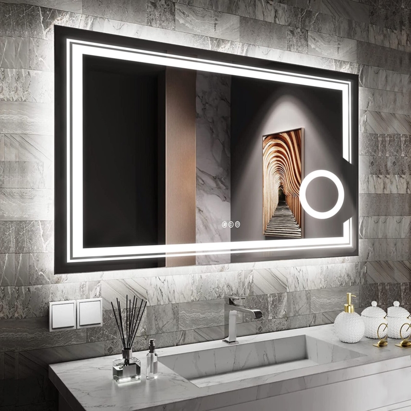 Bathroom Mirror Led Backlit with Integrated Magnifier Lens 3X