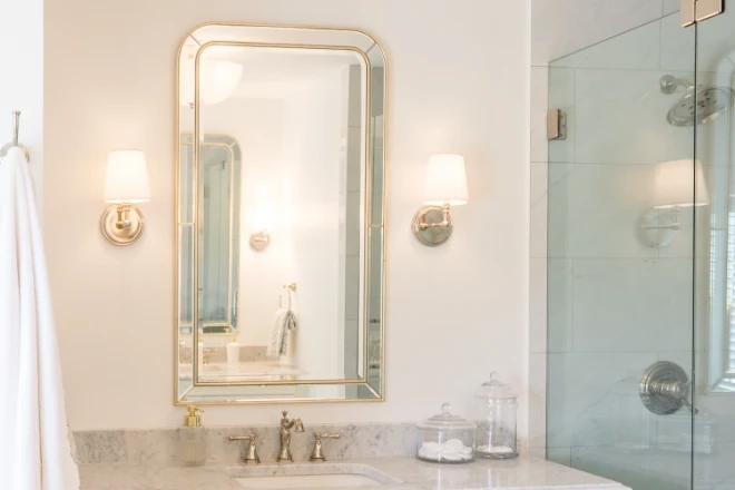 Bathroom Mirror Ornate Silver Frame Polished Finish Luxury Vanity