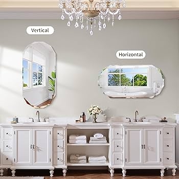 Bathroom Mirror Oval Silhouette Beveled Edge Frameless Glass