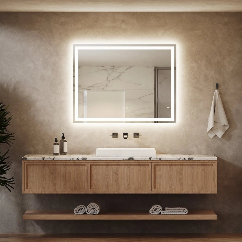 Bathroom Mirror Rectangular Radiused Corners Smart Touch Button
