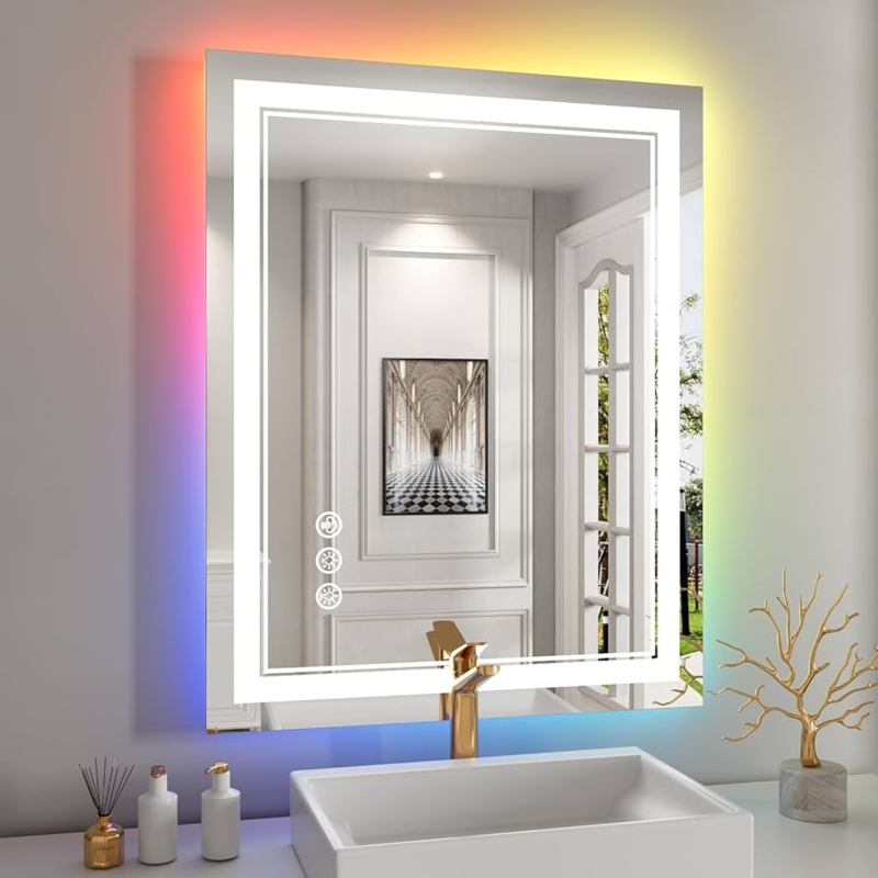Bathroom Mirror, RGB Backlighting, Touch Sensor. RGB Backlit Vanity. (68 chars)