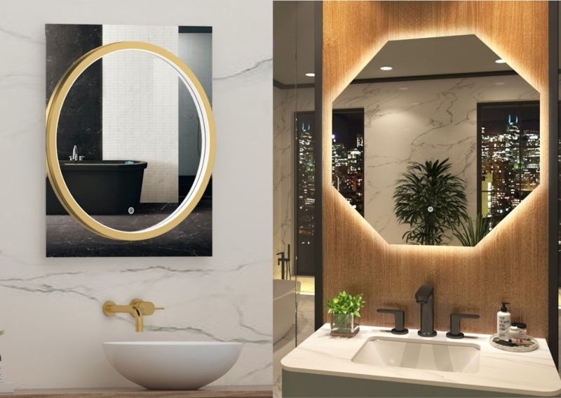 Bathroom Mirror Round Frame vs Frameless Split Comparison Modern