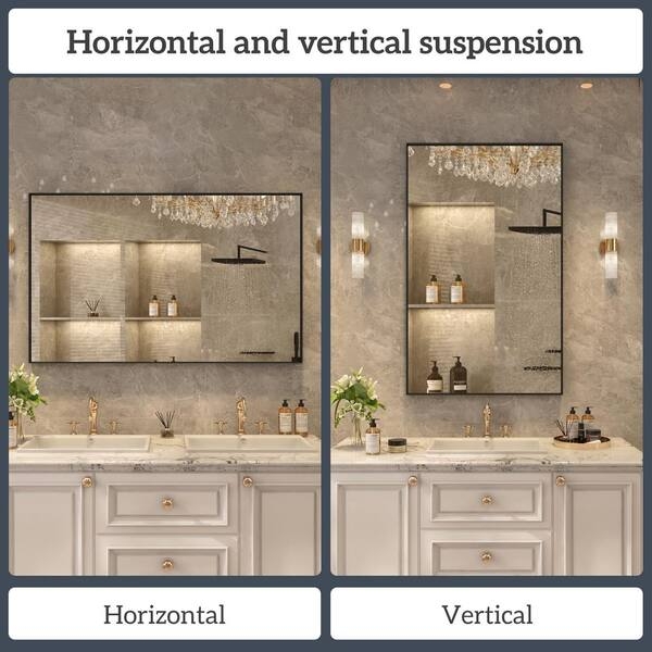 Bathroom Mirror Slim Black Frame Large Horizontal Format Minimalist