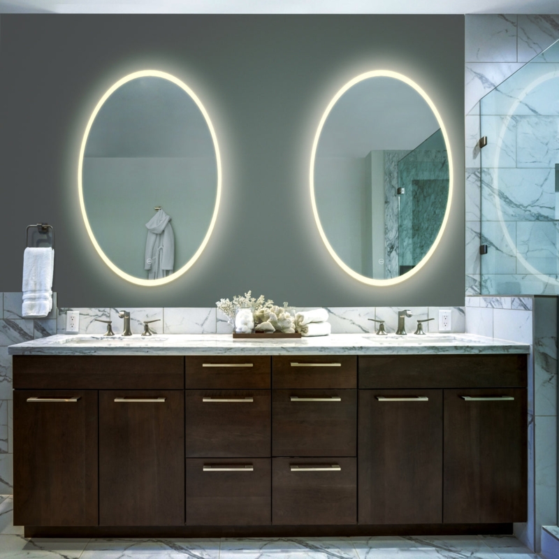 Bathroom Mirror, Tunable White LED, Rounded Rect. Tunable White Lighting. (74 chars)