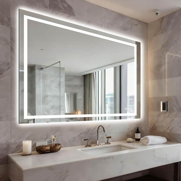 Bathroom Vanity Mirror Frameless Dual Lit LED Rectangular Modern