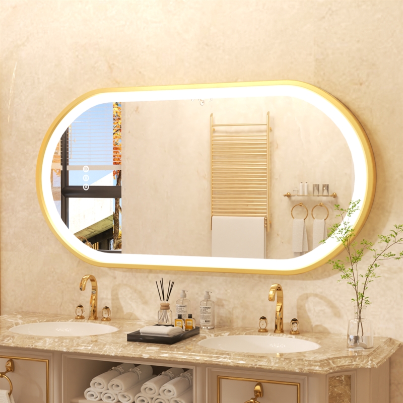 Bathroom Vanity Mirror Integrated LED Strip Gold Touch Control