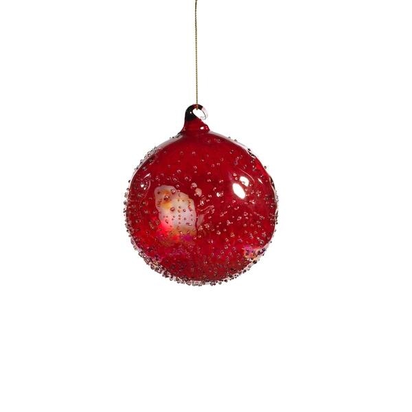 Beaded Red Glass Christmas Ornaments with Crystal Lattice
