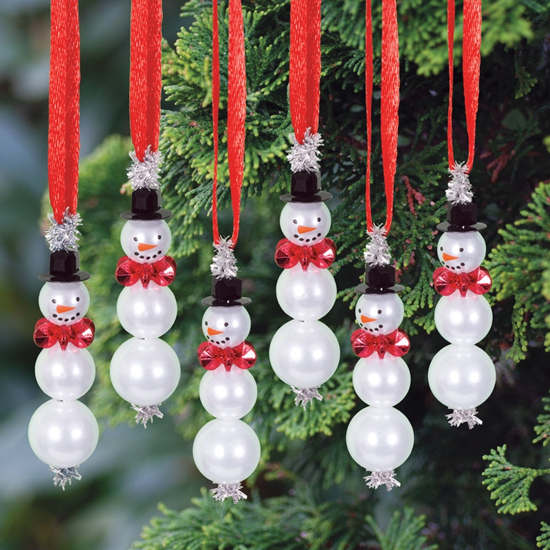 Beaded Snowman Ornament, Handcrafted with Top Hat and Scarf