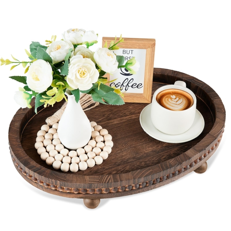 Beaded Wood Tray Decor Ideas, Natural Rectangular Farmhouse Style