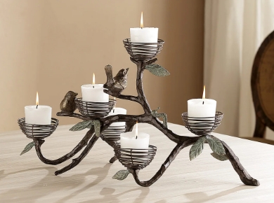 Bird and Nest Candelabra Rustic Metal Dark