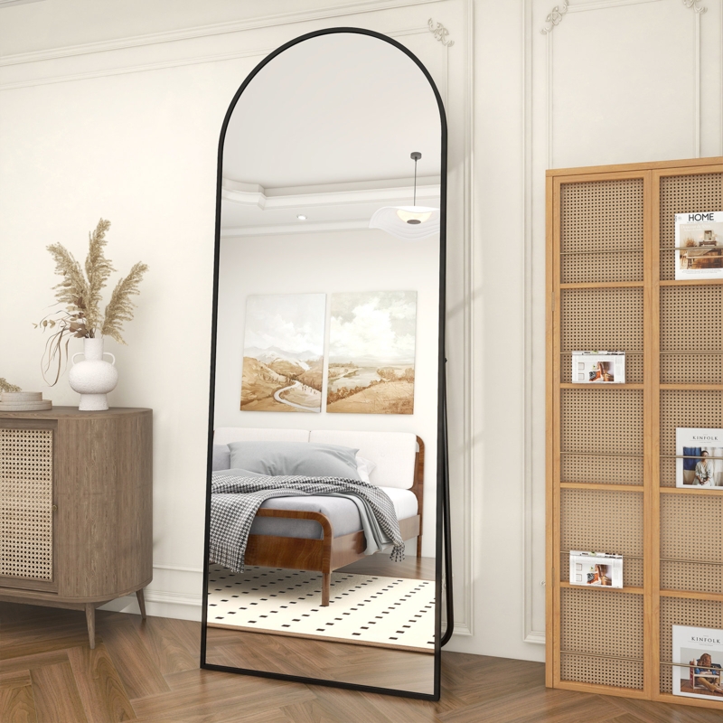 Black Arched Metal Floor Mirror, Easel Stand for Scandinavian Decor