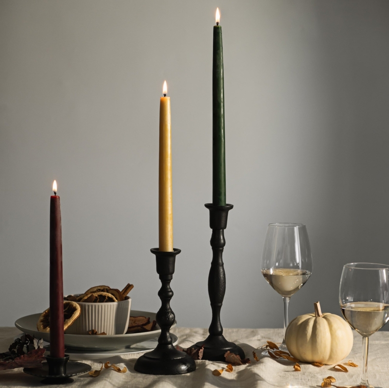 Black Cast Iron Taper Holders: Slender Silhouette, Farmhouse Pair