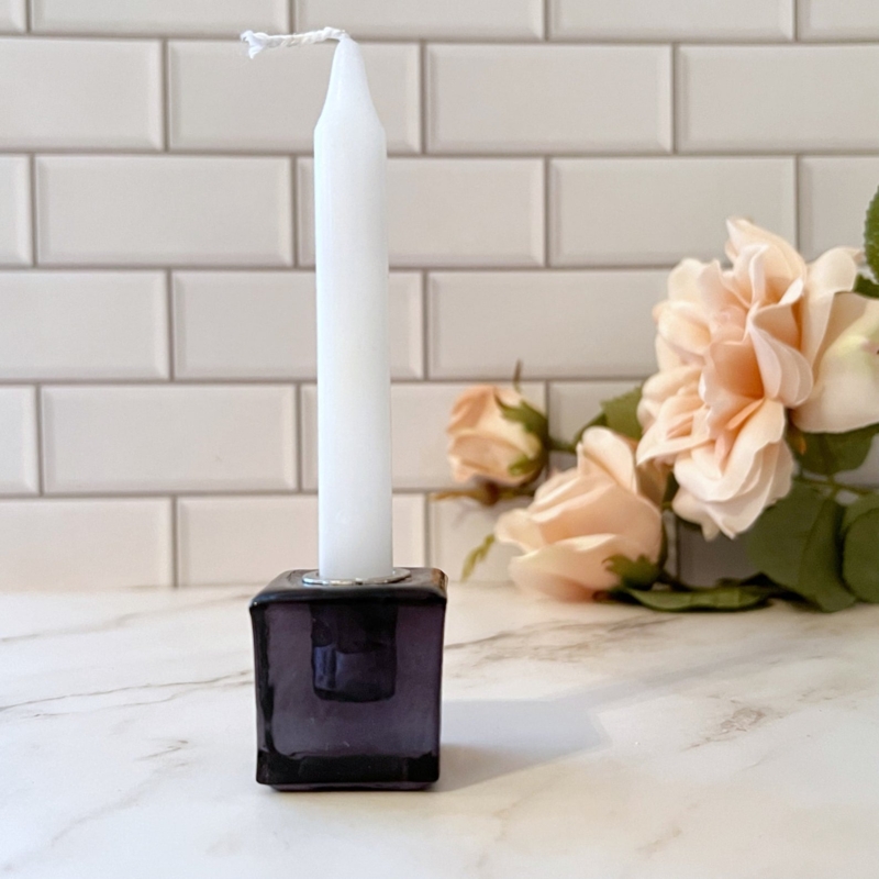 Black Glass Cube Candle Holder Set for Minimalist Ritual Decor