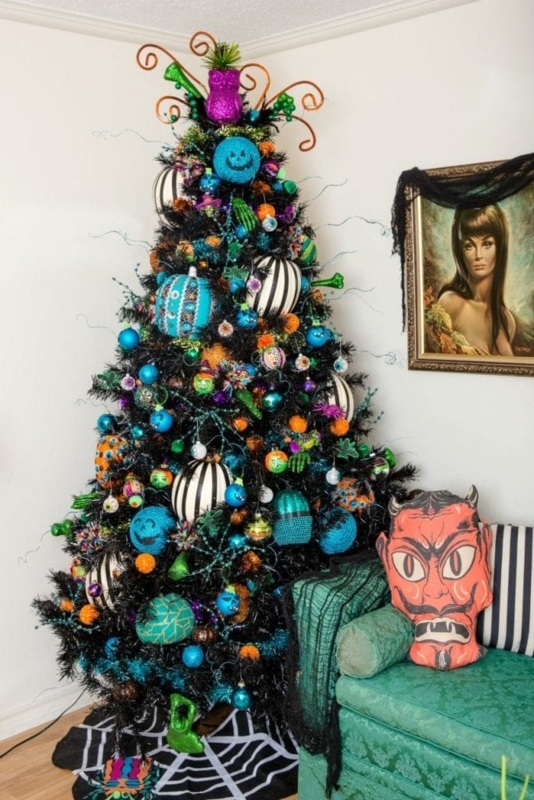 Black Halloween Christmas Tree Witch Hat Topper Eclectic Decor