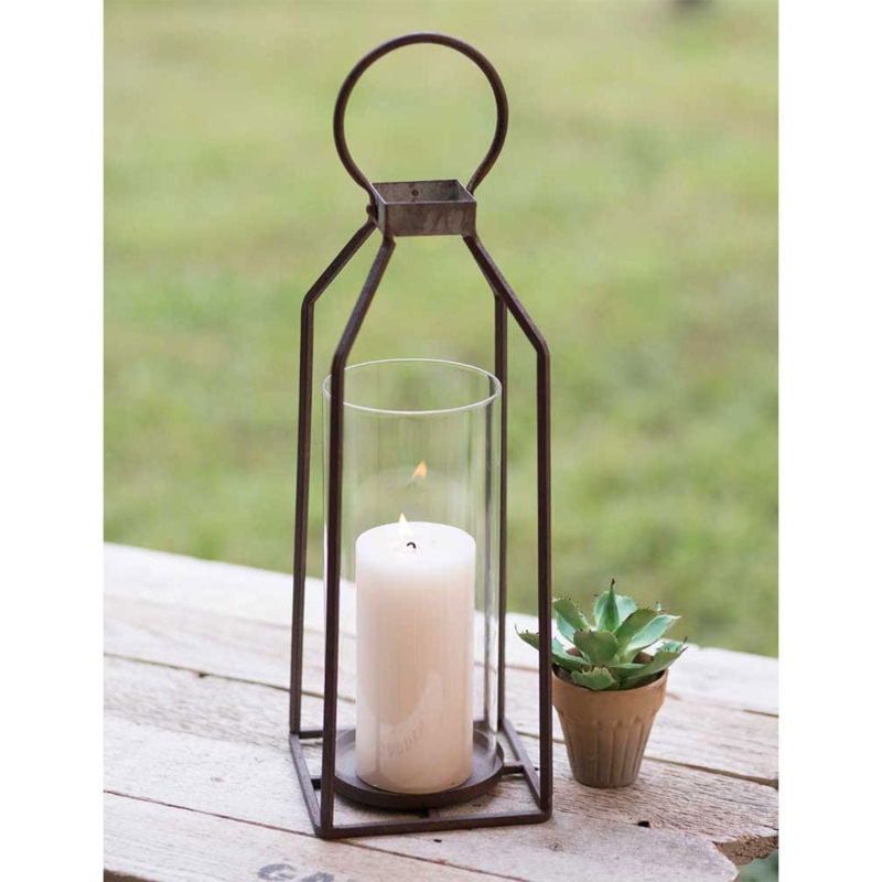 Black Lantern Square Base Peaked Roof Farmhouse Decor