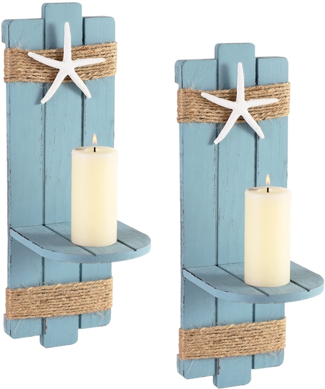 Black Metal Candle Sconce Set with Starfish Ornament Detail