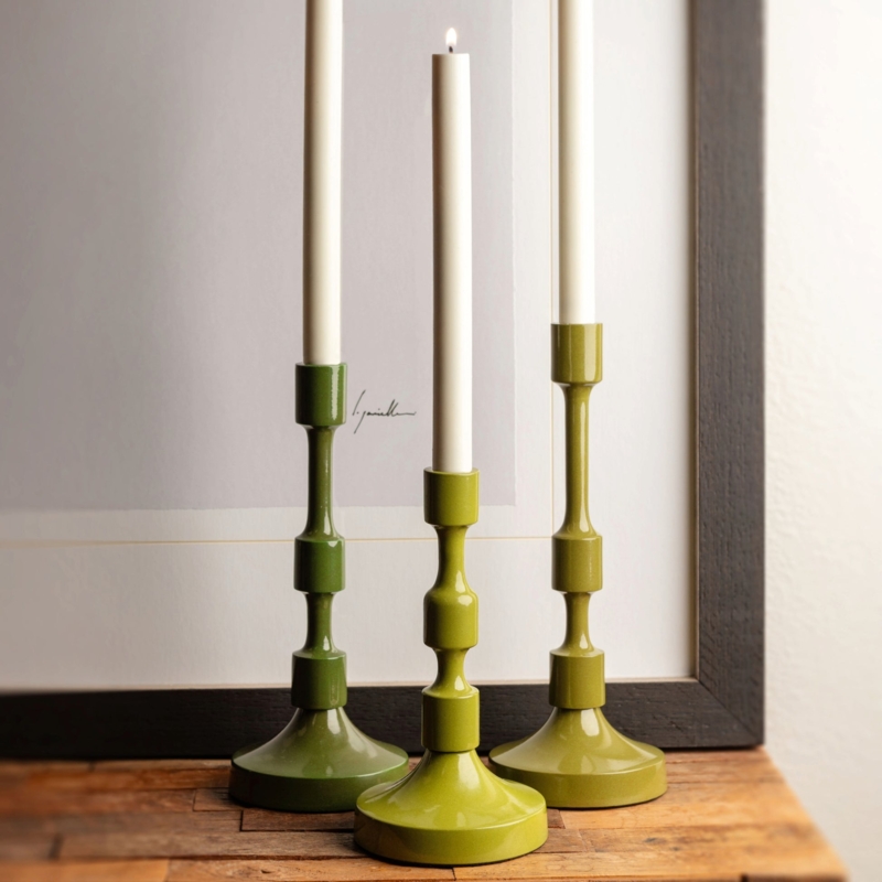 Black Metal Candlestick Holder Set Pearl Accents Staggered Heights