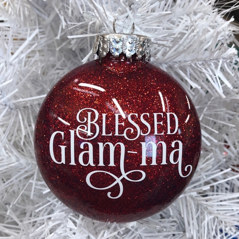 Blessed Glam-ma Christmas Ornament with Script Typography and Snowflake Graphic