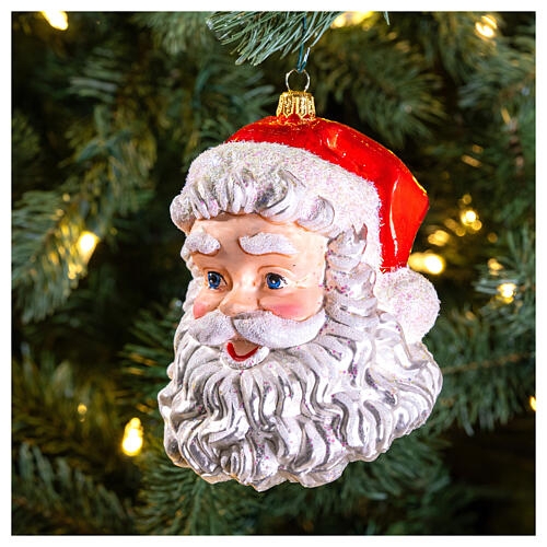 Blown Glass Santa Head Ornament Glitter Beard Traditional Decor