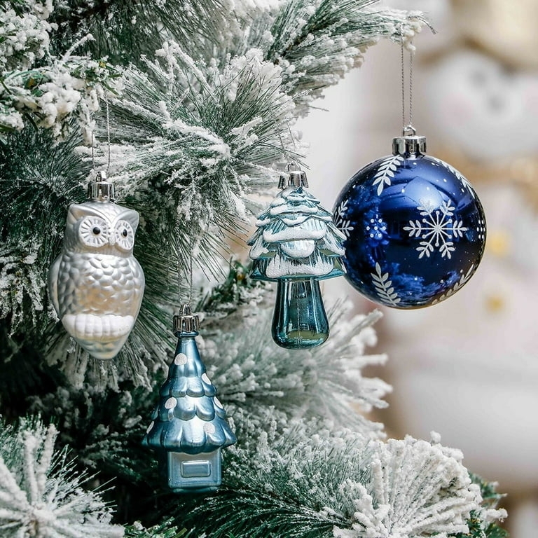 Blue and Silver Ornament Set, Owls and Star Tree Topper