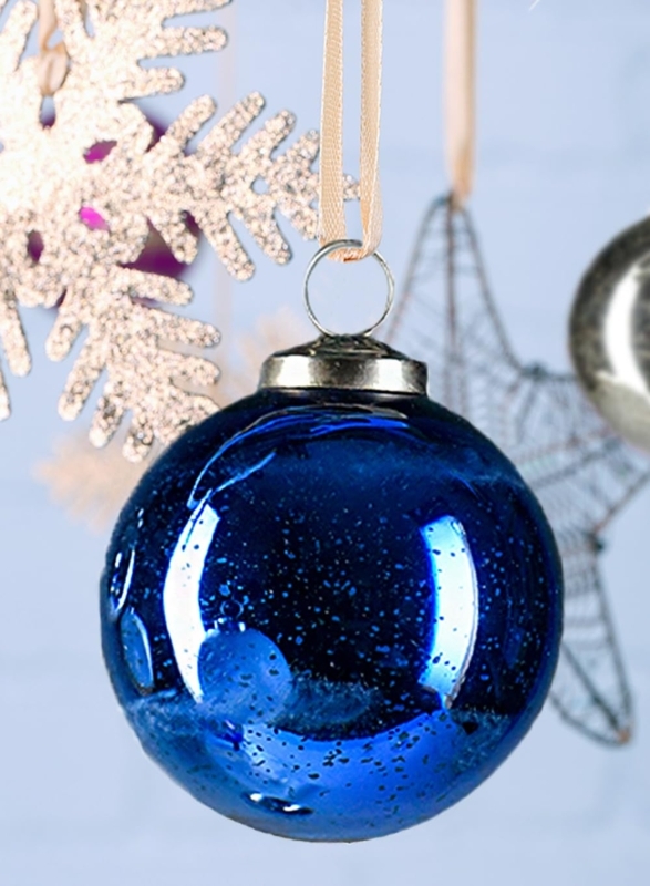 Blue and Silver Ornament Set with Varied Textures