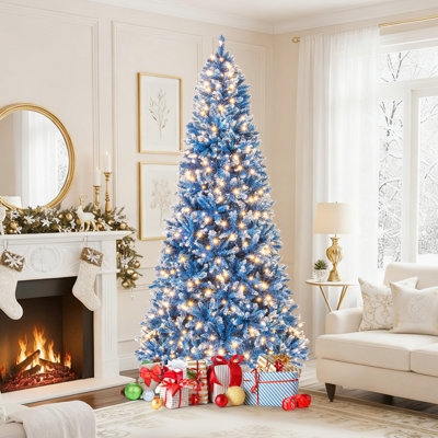 Blue Artificial Christmas Tree Frosted Tips Pre-Lit