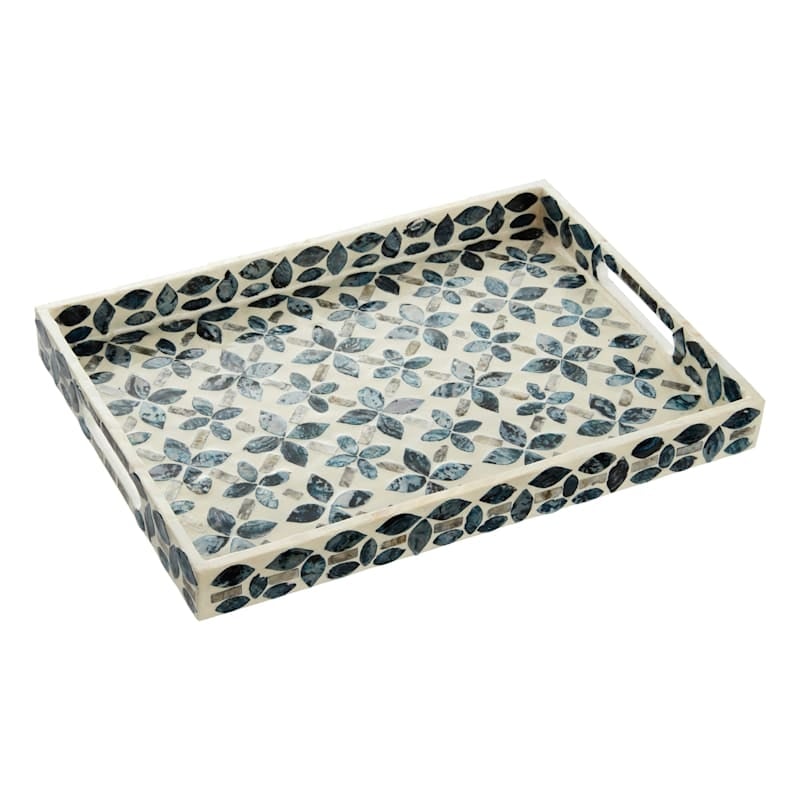 Blue Mosaic Decorative Tray, Navy Rectangular Global Inspired