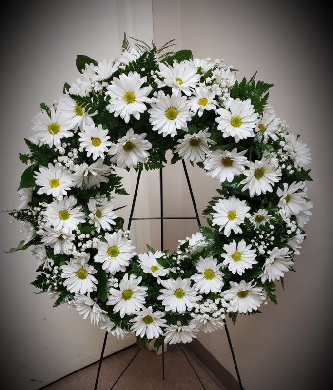 Blue Ribbon Bow Wreath, Memorial Daisy Floral Wreath