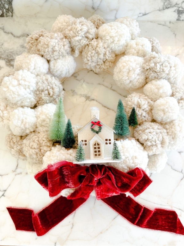 Blush Pink Velvet Ribbon on Evergreen Christmas Wreath
