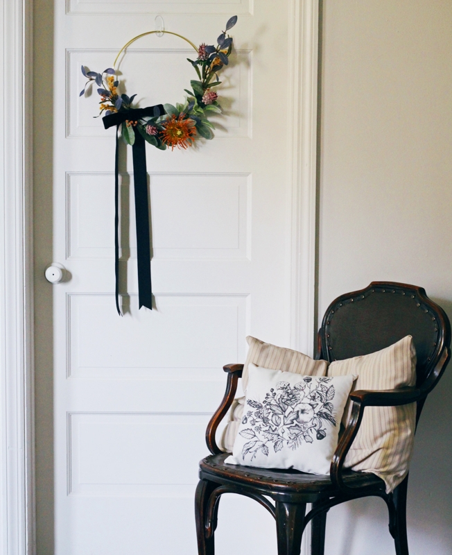 Botanical Foliage Wreath on Distressed Blue Door for Rustic Decor
