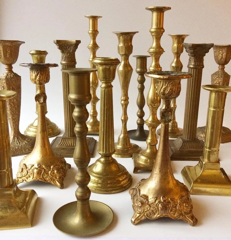 Brass Candlestick Holder Set Tiered Base Varied Heights Vintage Style