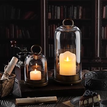 Brass Cloche Set Cylindrical Glass Dome Staggered Heights