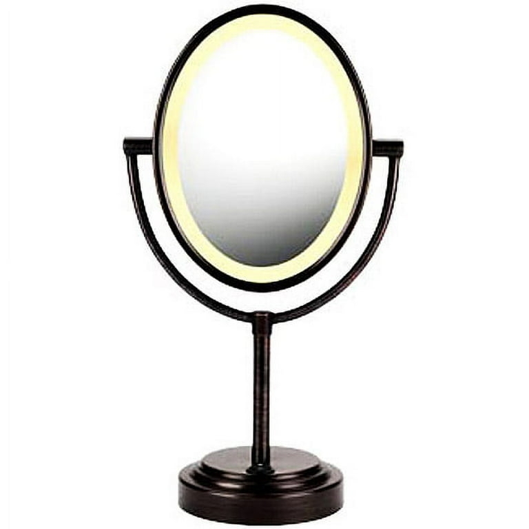 Bronze Oval Lighted Makeup Mirror, Double-Sided Swivel Base