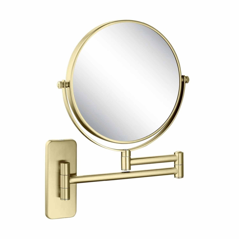 Brushed Gold Magnifying Makeup Mirror, Double-Jointed Extendable Arm