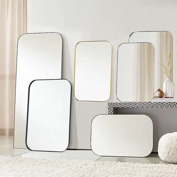 Brushed Nickel Bathroom Wall Mirror with Rounded Corners and Thin Profile