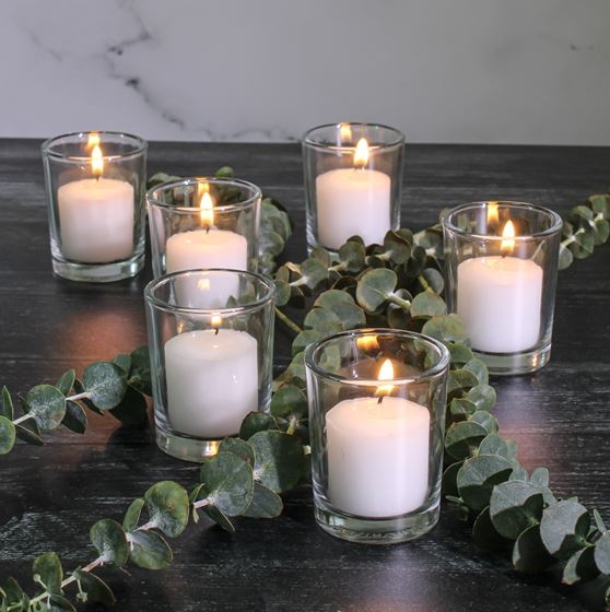 Bulk Set of Clear Glass Votive Candle Holders with Cylindrical Shape