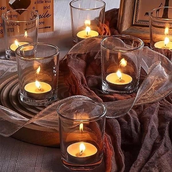 Bulk Votive Candle Holders Clear Glass Cylindrical Set Wedding Decor