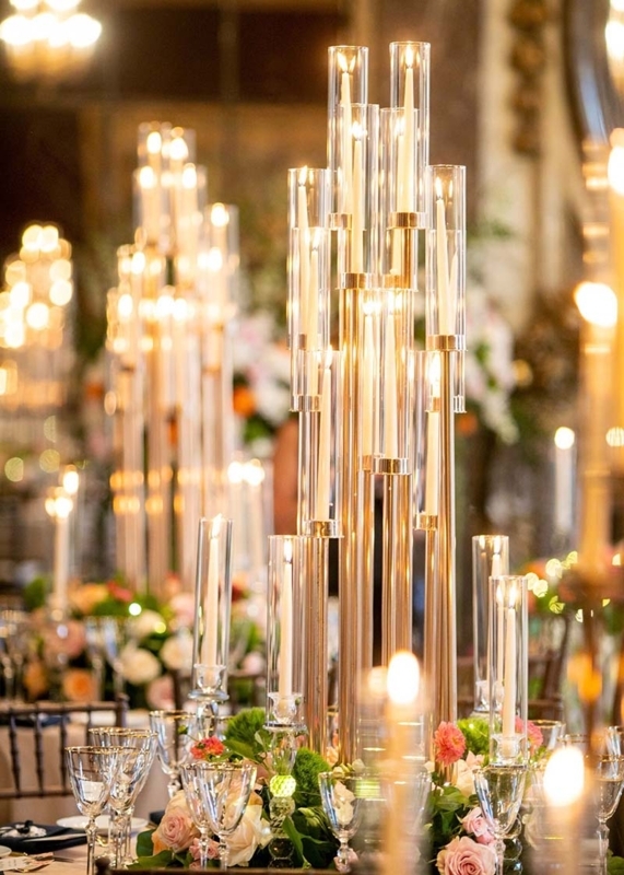 Candelabra 10-Arm Cluster Polished Gold Glass Tubes Glam Centerpiece